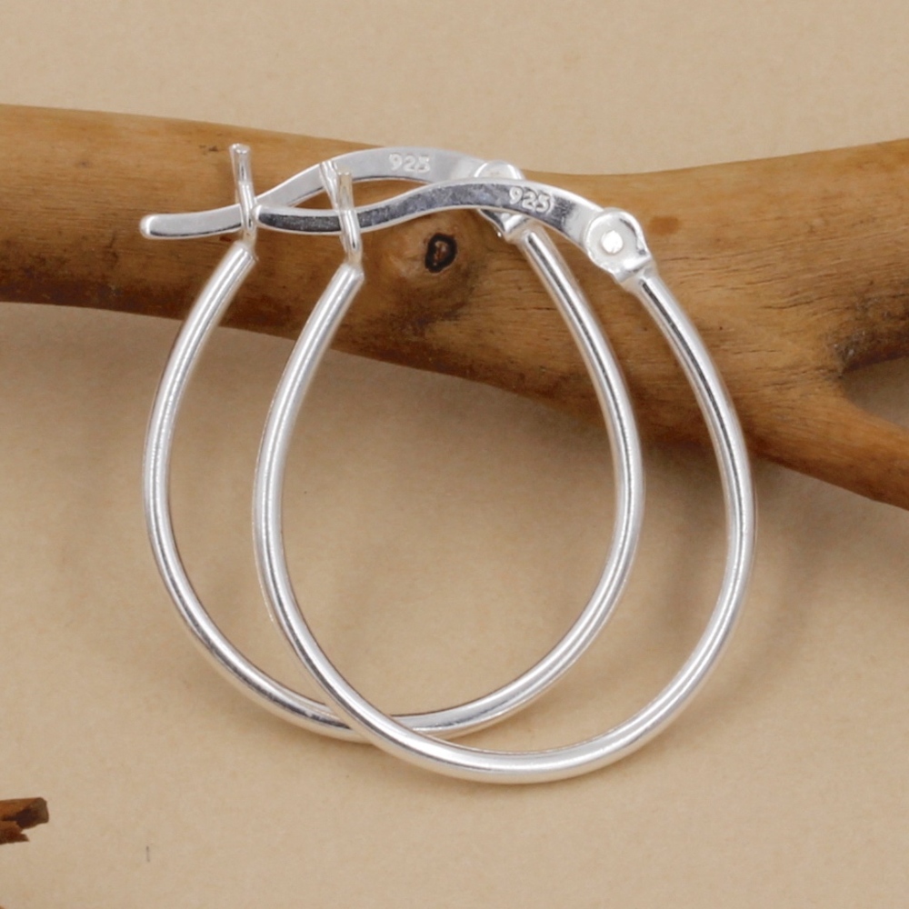 SOLD~Hinged Oval Hoop Earrings 925 Sterling Silver - Picture 2 of 5